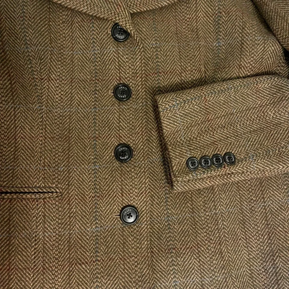 Chaps Women's Brown Herringbone Tweed Plaid Blazer Jacket – Size Medium - Picture 11 of 12